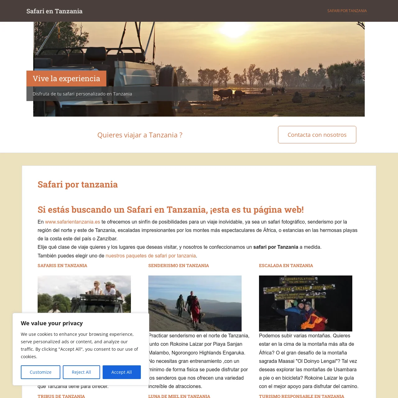 Web de Safari en Tanzania